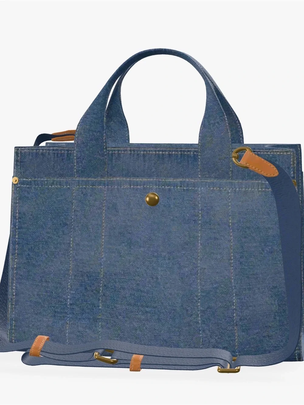 NWT Coach Denim Cargo Tote with Logo and Leather Tag in Blue and Tan
